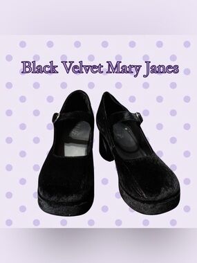 Dolls Kill Black Velvet Mary Jane Heels